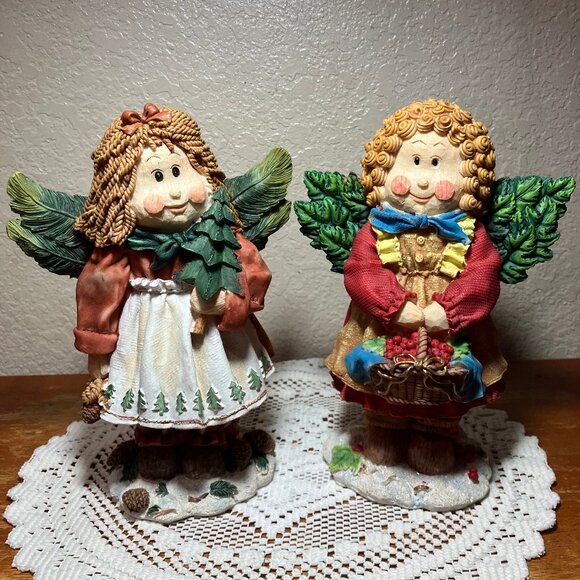 Vintage Country Christmas Angel Girls by Gift Link Company 8" - Picture 1 of 9